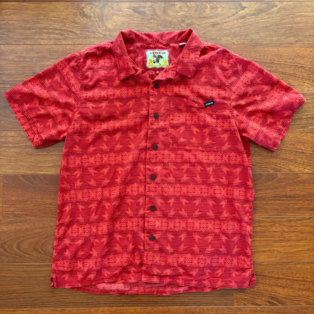 Cinch Mens Classic Cowboy Collection Shirt Large Red Southwestern Geometric SS